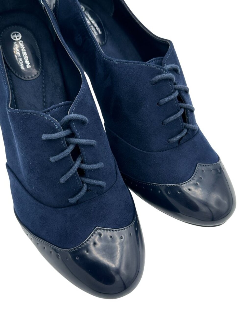Giani Bernini Heels Womens Size 11 Lace-Up Oxfords Navy Suede Patent Leather - Picture 11 of 15